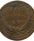 1840 Haiti 2 Centimes Coin AN37 Error Strike Off Center