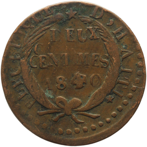 1840 Haiti 2 Centimes Coin AN37 Error Strike Off Center