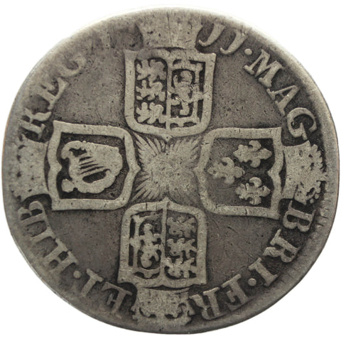 1711 Shilling Queen Anne Silver Coin British United Kingdom Plain angles 4th bust