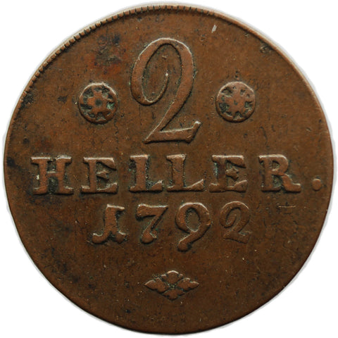 1792 2 Heller Landgraviate of Hessen-Kassel German states Wilhelm IX Coin