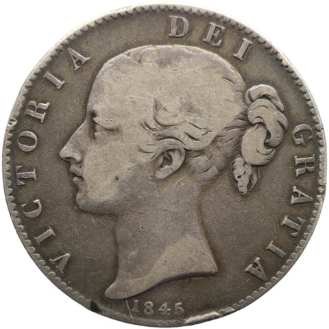 1845 Crown Victoria Queen UK Silver Coin Cinquefoil Stop