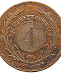 1869 4 Centesimos Uruguay Coin