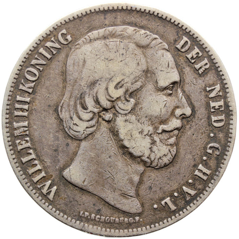 1854 2 1/2 Gulden Netherlands Coin Silver William III