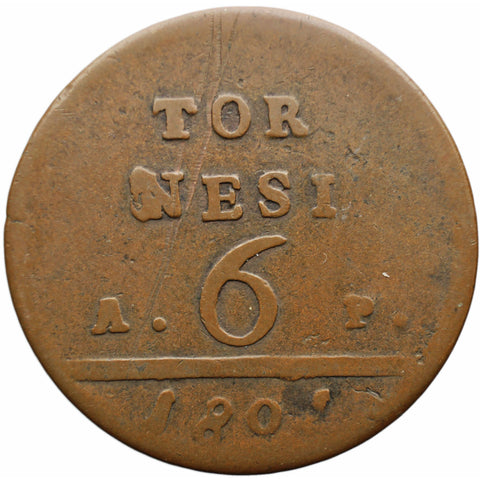 1801 6 Tornesi Kingdom of Naples Italy Coin Ferdinando IV