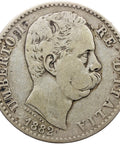 1882 R 2 Lire Italy Coin Umberto I Silver