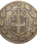 1882 R 2 Lire Italy Coin Umberto I Silver