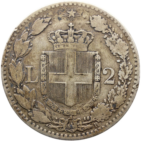 1882 R 2 Lire Italy Coin Umberto I Silver