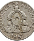 1951 20 Centavos Honduras Coin Silver Portrait of Lempira