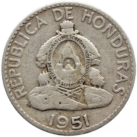 1951 20 Centavos Honduras Coin Silver Portrait of Lempira