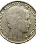 Uruguay 1942 20 Centavos Coin Silver Santiago Mint