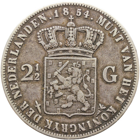 1854 2 1/2 Gulden Netherlands Coin Silver William III