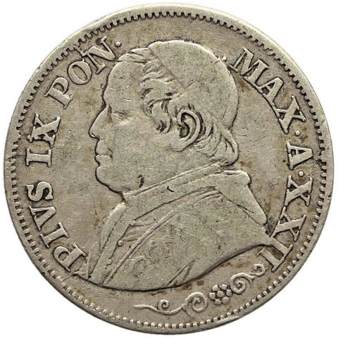1868 10 Soldi Pius IX Italy States Papal Silver Coin XXII
