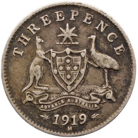 1919 3 Pence Australia Coin George V Silver Melbourne Mint