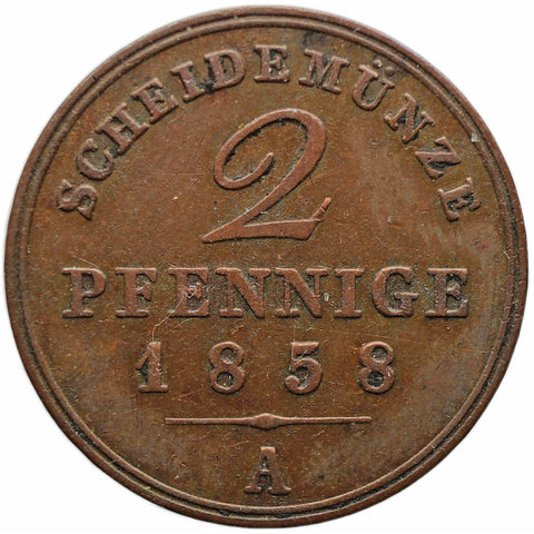 1858 A 2 Pfenninge Principality of Schaumburg-Lippe German Coin Georg Wilhelm