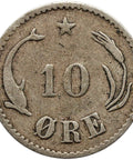 1875 CS 10 Ore Denmark Coin Christian IX Silver