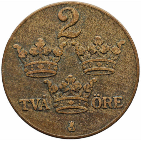 1938 2 Öre Sweden Coin Gustaf V