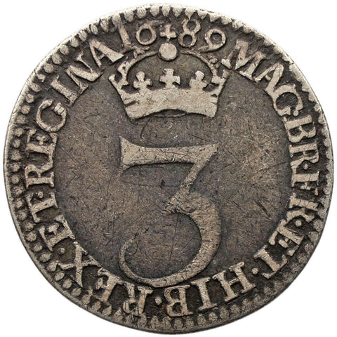 1689 3 Pence William and Mary Maundy Coin UK Silver
