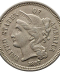 1867 3 Cents Nickel USA Coin Overstruck