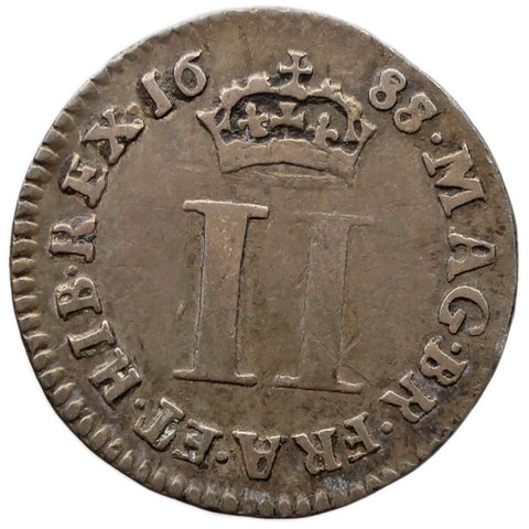 1688/7 2 Pence Maundy Coin James II UK Silver Over date