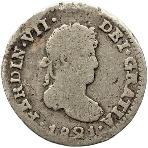 1821 JJ Half Real Mexico Coin Ferdinand VII Silver