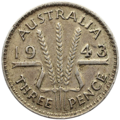 1943 3 Pence Australia Coin George VI Silver