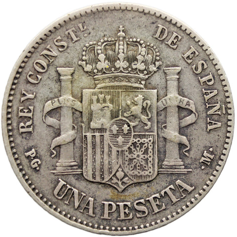 1891 PGM One Peseta Spain Coin Alfonso XIII Silver 1st portrait