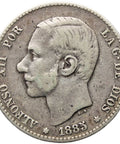 1885 Peseta Spain Coin Alfonso XII Silver