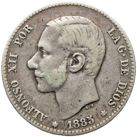 1885 Peseta Spain Coin Alfonso XII Silver