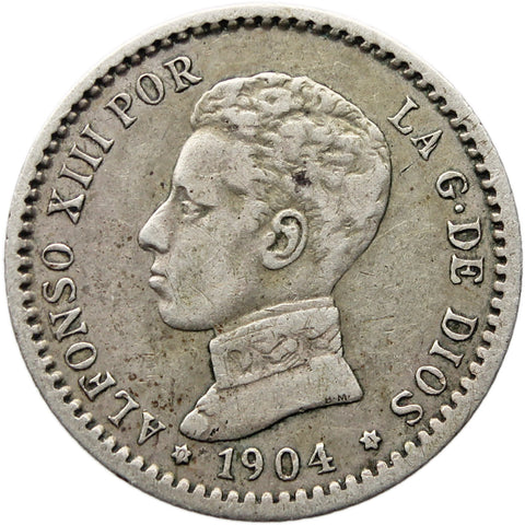 1904 50 Centimos Spain Coin Alfonso XIII Silver