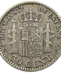 1904 50 Centimos Spain Coin Alfonso XIII Silver