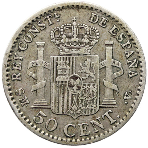 1904 50 Centimos Spain Coin Alfonso XIII Silver