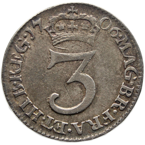 1706 3 Pence Maundy Coin Queen Anne UK Silver