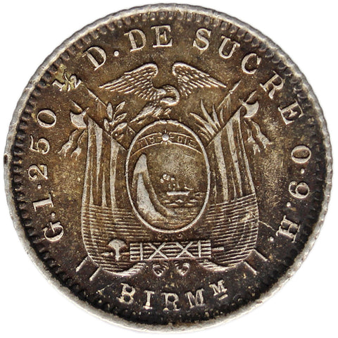 1915 1/2 Decimo Ecuador Coin Silver Heaton's Mint Antonio José de Sucre