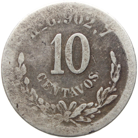 1893 Ho G 10 Centavos Mexico Coin Silver Hermosillo Mint