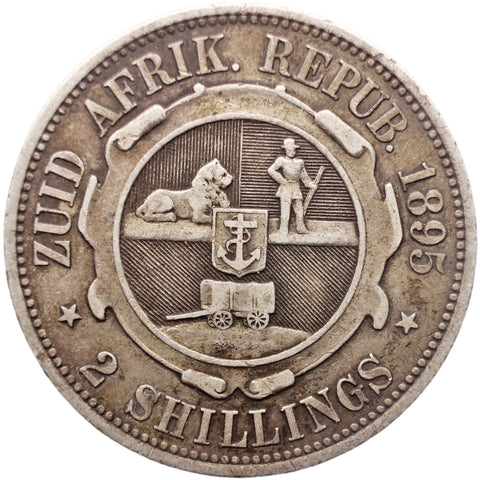 1895 2 Shilling South Africa Coin Paul Kruger Silver