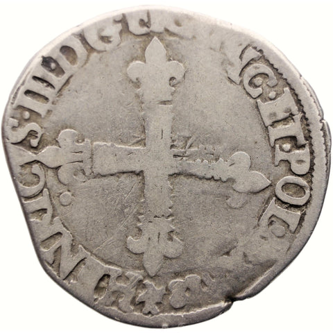 1588 1/4 Écu Henry III of France Coin Silver