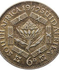 Die Error 1942 6 Pence South Africa Coin George VI Silver
