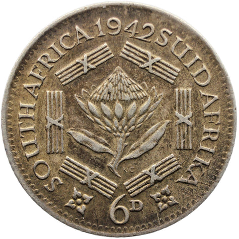 Die Error 1942 6 Pence South Africa Coin George VI Silver