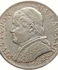 1867 1 Lira Papal Coin Italy States Pius IX Silver