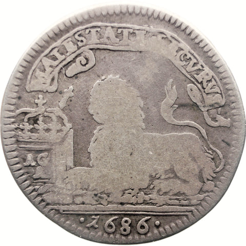 1686 AG 1 Carlino Kingdom of Naples Coin Italian states Charles II of Spain Silver
