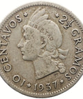 1937 10 Centavos Dominican Republic Coin Silver Royal Canadian Mint