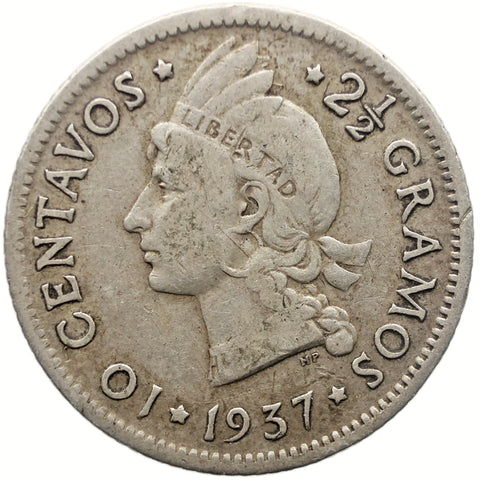 1937 10 Centavos Dominican Republic Coin Silver Royal Canadian Mint