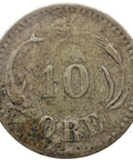 1874 CS 10 Ore Denmark Coin Christian IX Silver