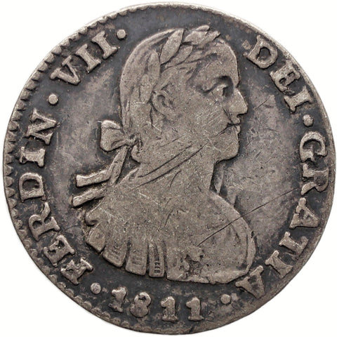 1811 Mo HJ One Real Mexico Coin Ferdinand VII Silver
