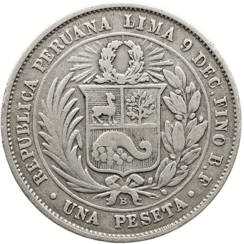 1880 Peseta Peru Coin Silver with dot after B