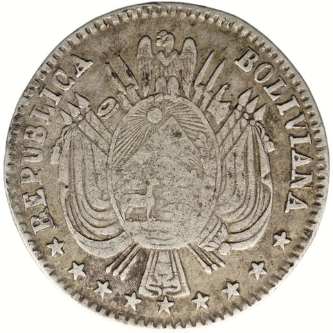 1864 1/5 Boliviano Bolivia Coin Silver