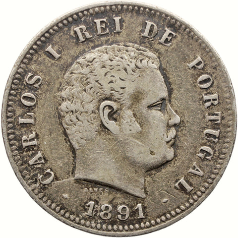 1891 200 Reis Portugal Coin Carlos I Silver