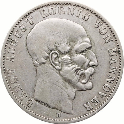 1851 B 1 Thaler Hannover Coin Germany Ernest Augustus Silver