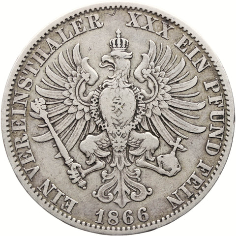 1866 1 Vereinsthaler Prussia Coin Silver Germany Wilhelm I Berlin Mint