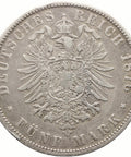 1876 5 Mark Prussia Coin Germany Wilhelm I Silver Frankfurt am Main Mint